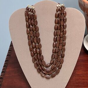 Vintage West Germany Coffee Bean Necklace Boho Chic Statement Beads